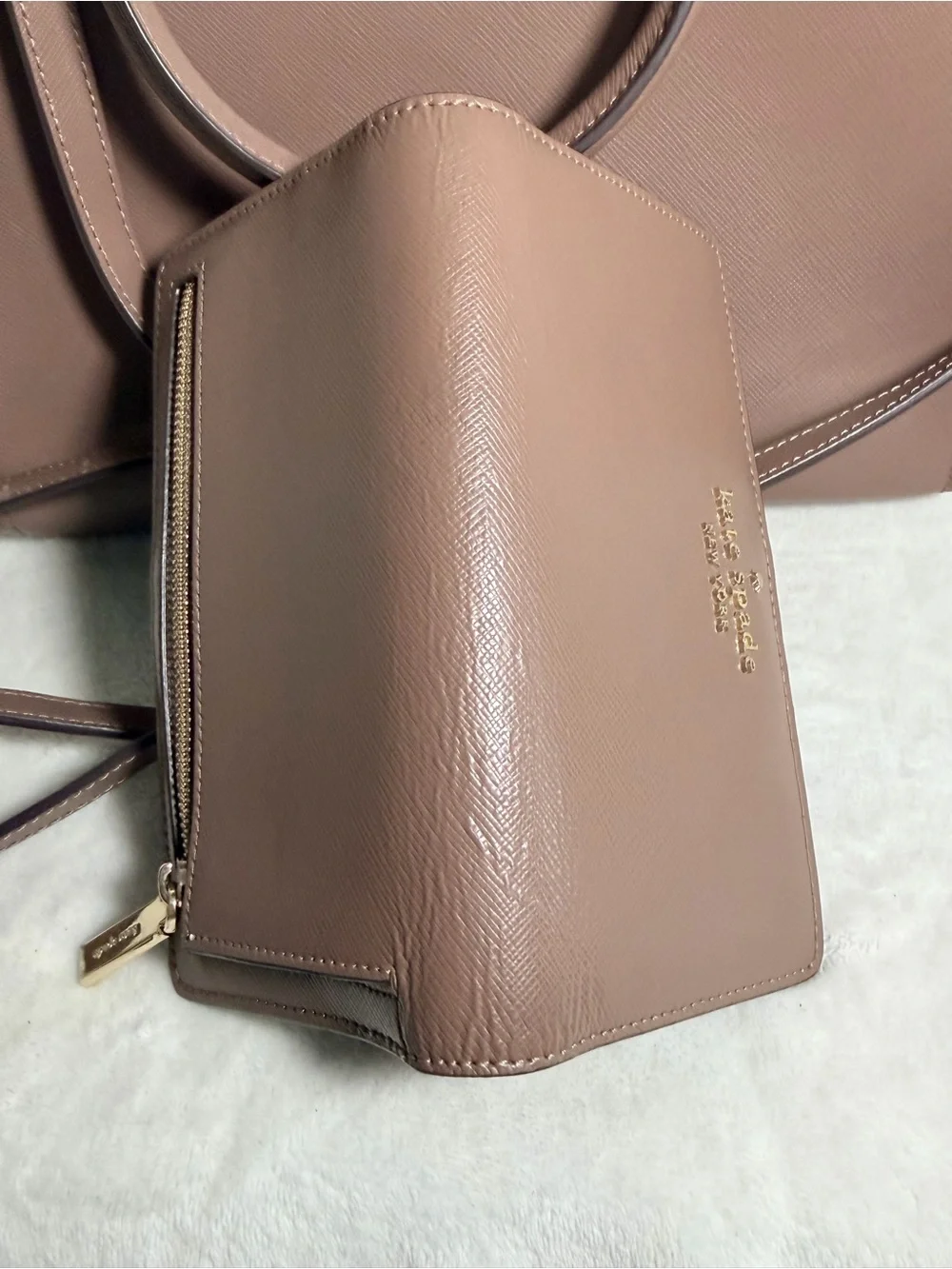 Kate Spade Staci Medium Satchel & Wallet Set Mauve Beige Saffiano